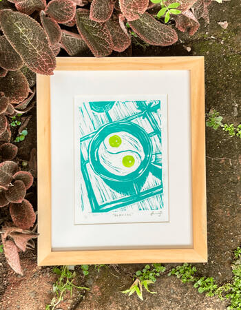 "Almusal" (2025), rubbercut print on Japanese handmade paper